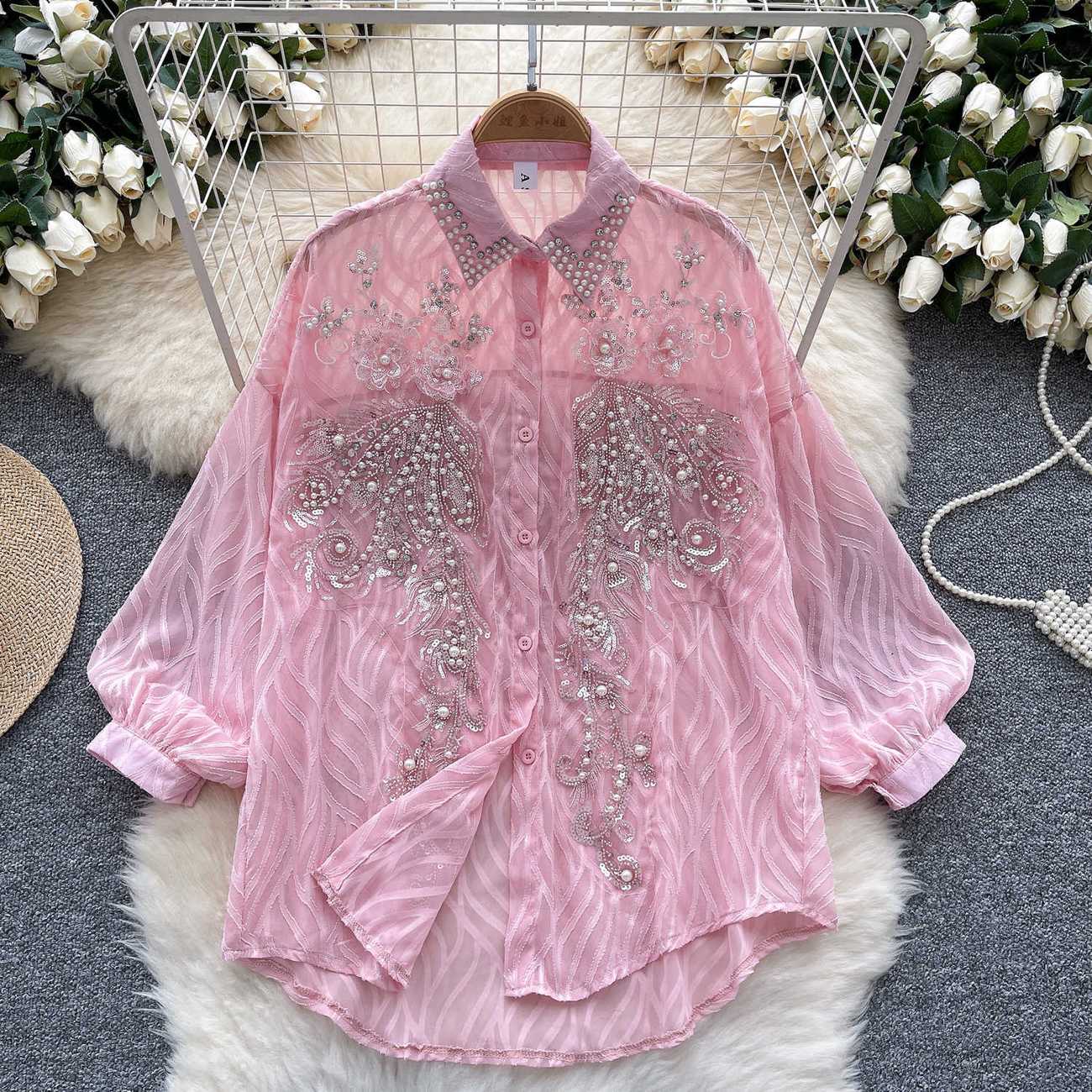 Quality Winter Clothing - Camicia con bottoni lucidi da donna